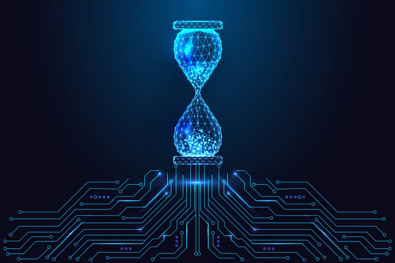 Ilustración de reloj de arena con estética digital