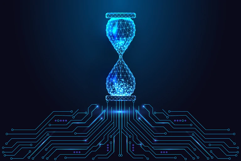 Ilustración de reloj de arena con estética digital