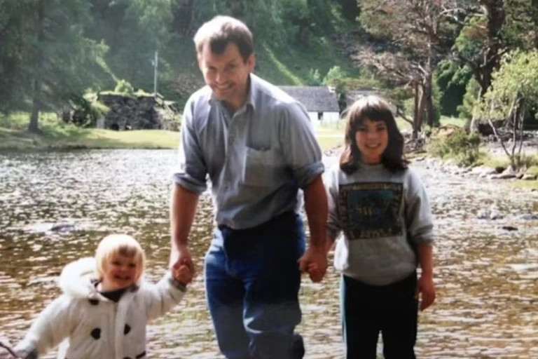 The author pictured as a child with her dad and younger sister in the Cairngorms.