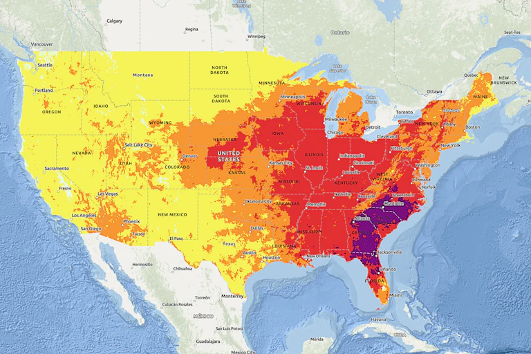 A map shows large areas of excessive heat were over the central and eastern U.S.