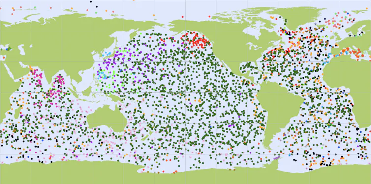 Map of ocean ARGO floats in the seas