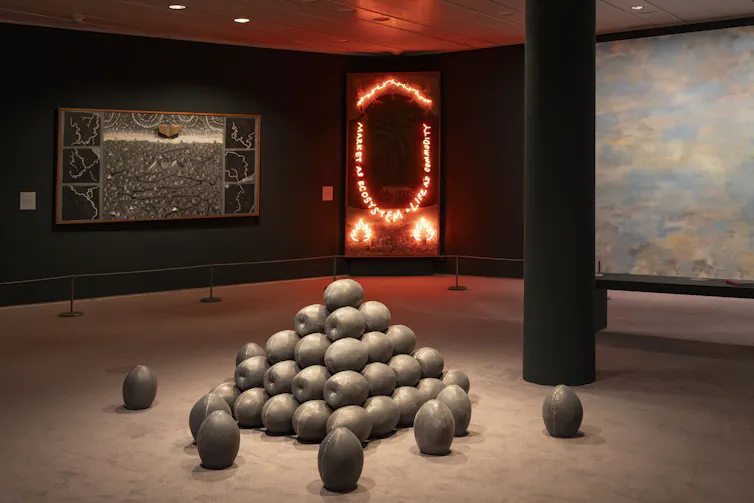 A pile of spheres in the exhibition