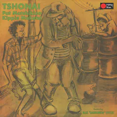 An album cover featuring a figurative drawing of men in a township street.