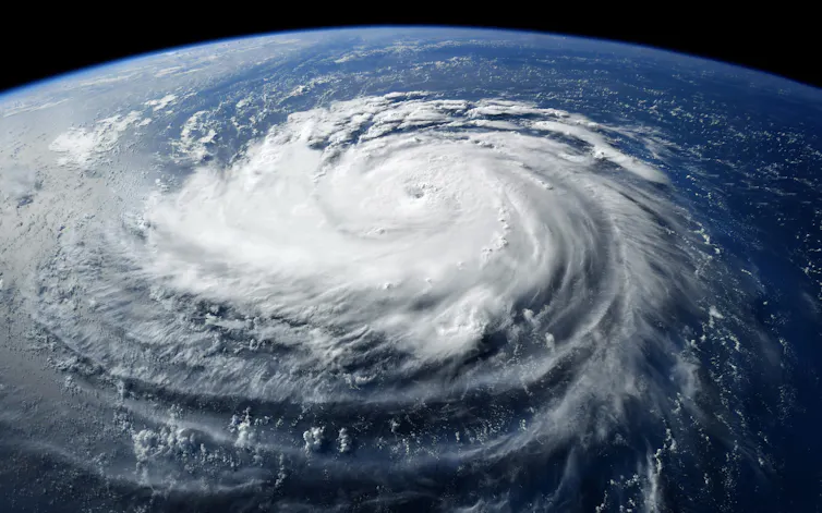 A satellite image of a hurricane.