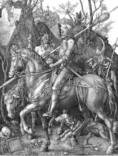 Ilustración de dos caballeros medievales.