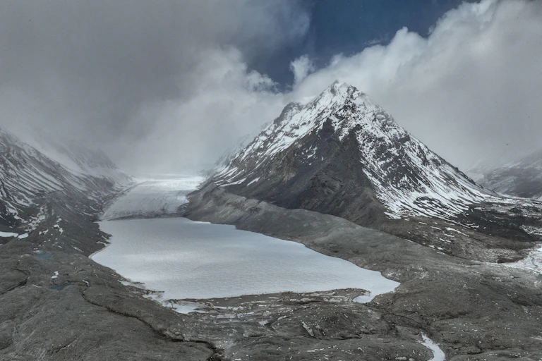 Aerial view of the Gyaimaryangzhong Glacier in southwest China's Tibet Autonomous Region.
