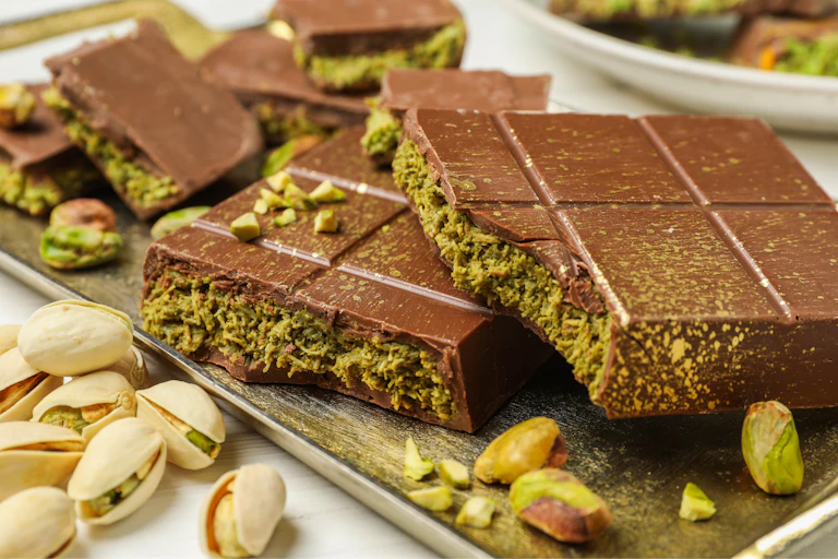 Tabletas de chocolate con pistacho.