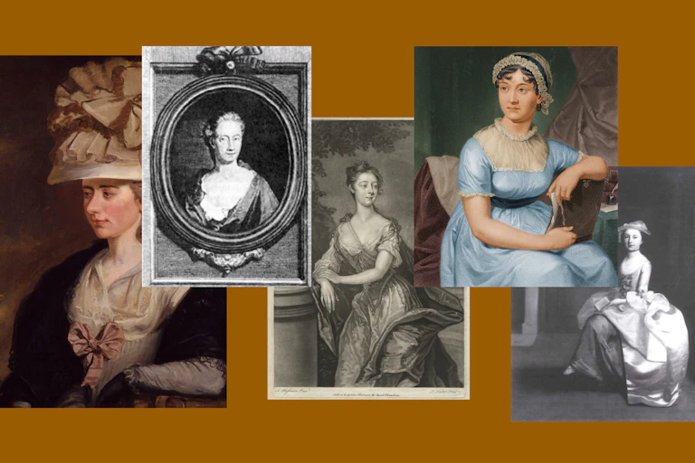 (L-R) Frances Burney, Eliza Haywood, Jane Collier, Jane Austen and Sarah Scott