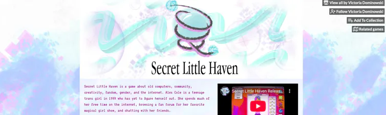 A screenshot of an Itch.io page showing Secret Little Haven.