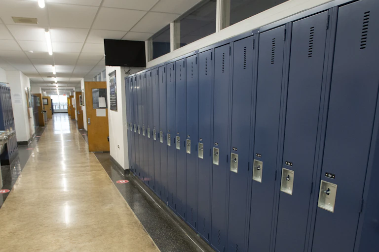 A hallway of lockers.