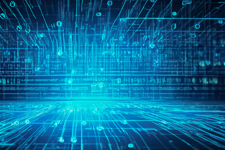 Digital background perfect for tech processes, neural networks, artificial intelligence, data transfer and security