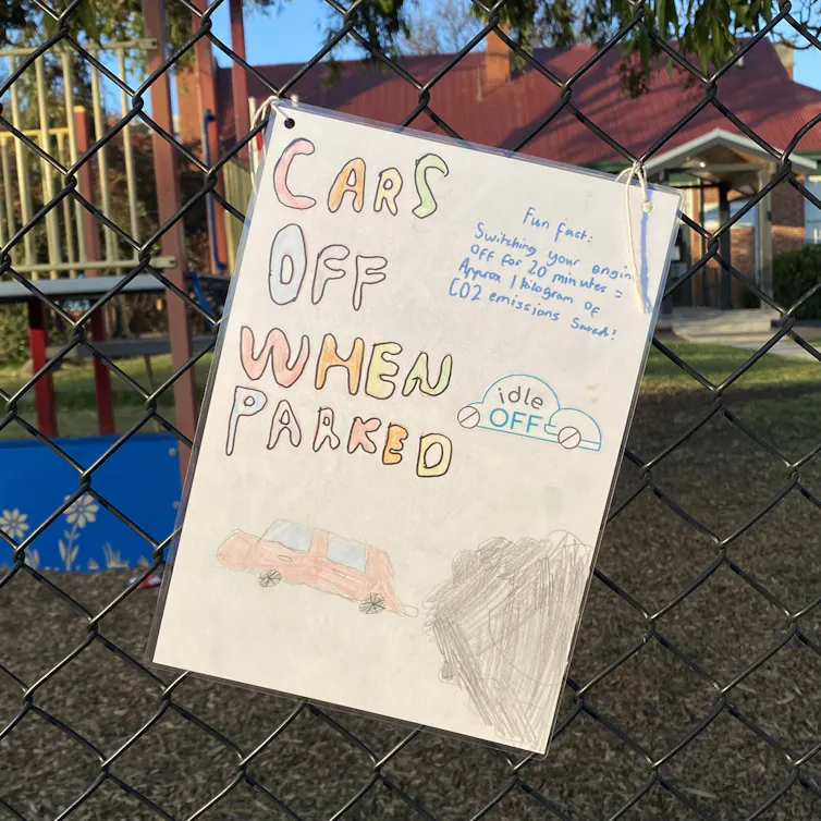 poster about cars idling outside schools.