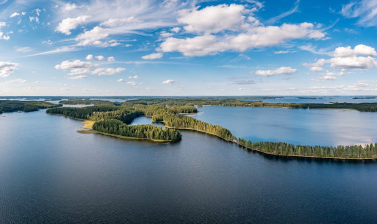 An aerial view of Lake Saimaa on a summer's day.