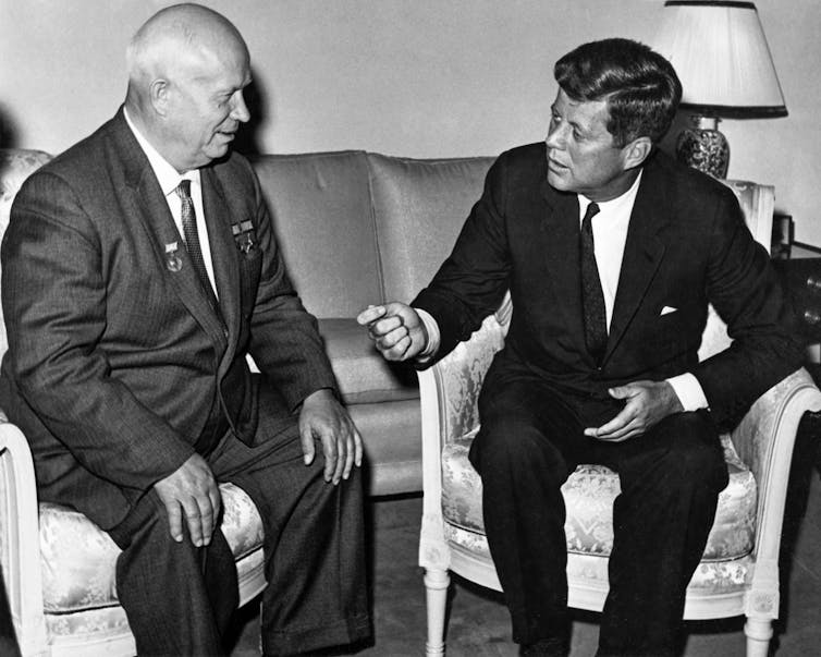 John F. Kennedy meeting with Nikita Khrushchev.