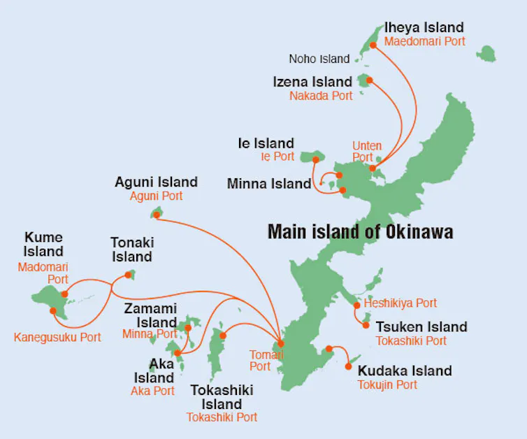 Map of the Kerama Islands group in Okinawa Prefecture, Japan.