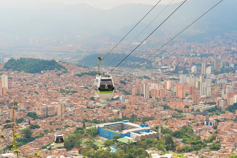 A cable car above the city of Medellín.