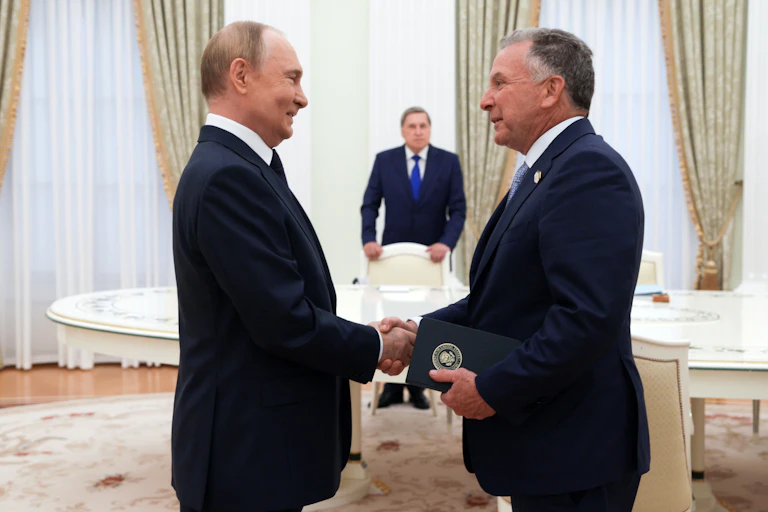 Russian president, Vladimir Putin, greets US special envoy Steve Witkoff in the Kremlin, August 6 2025.
