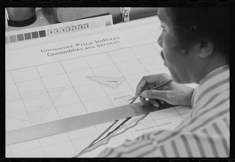 A man draws a consumer price index chart.