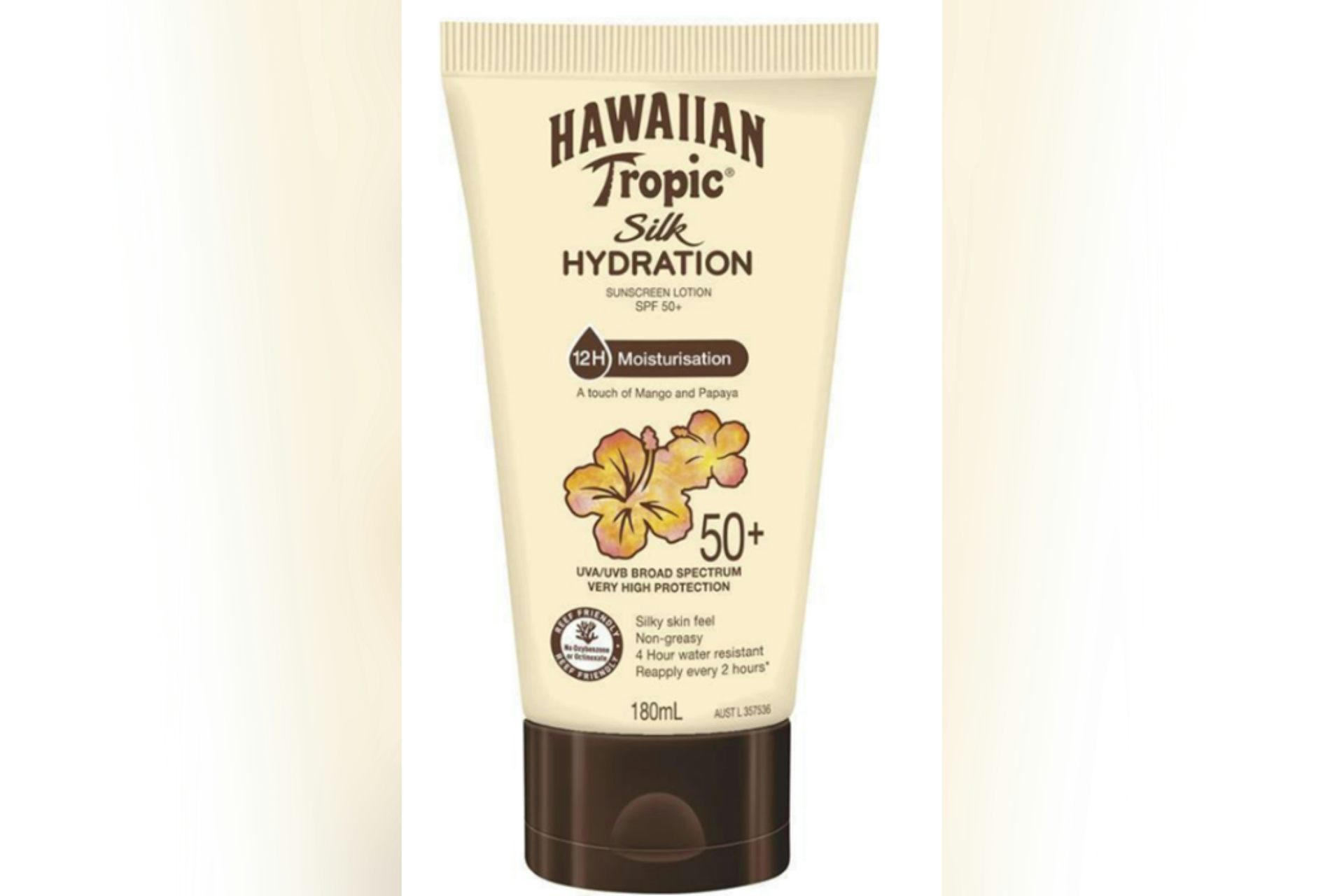 A bottle of Hawaiian Tropic sunscreen.