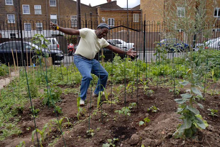 Happy man in allotment