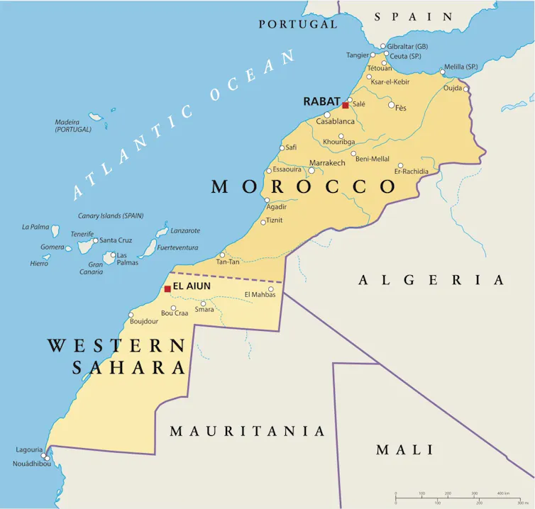 A map of Morocco and Western Sahara.