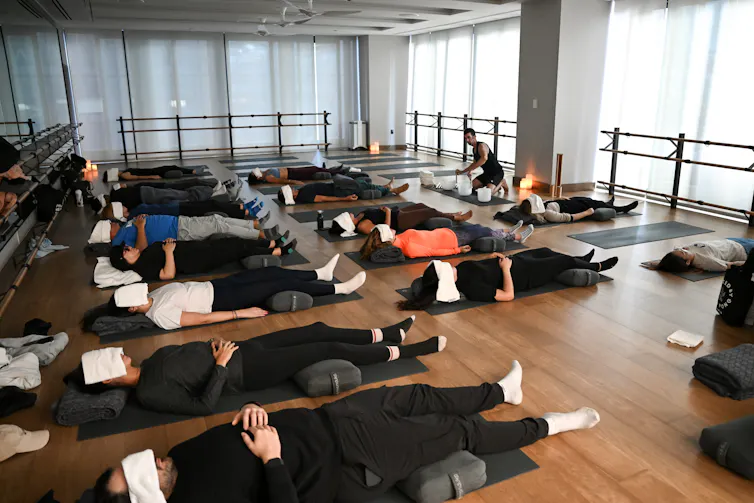 A group of people in a fitness class