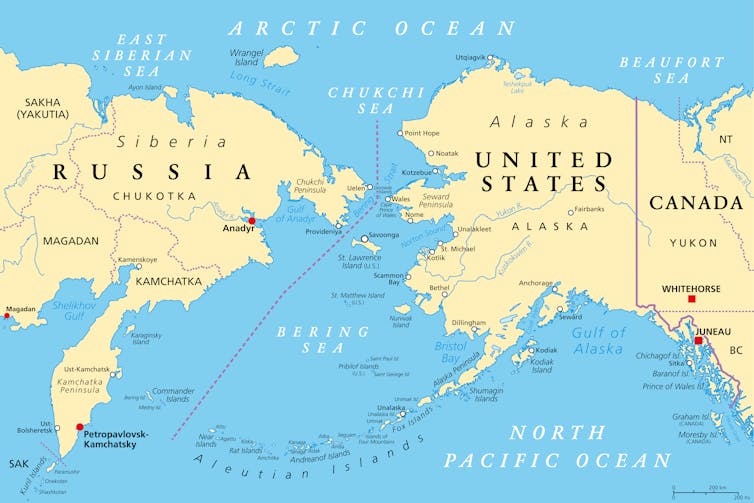 map showing alaska and russia