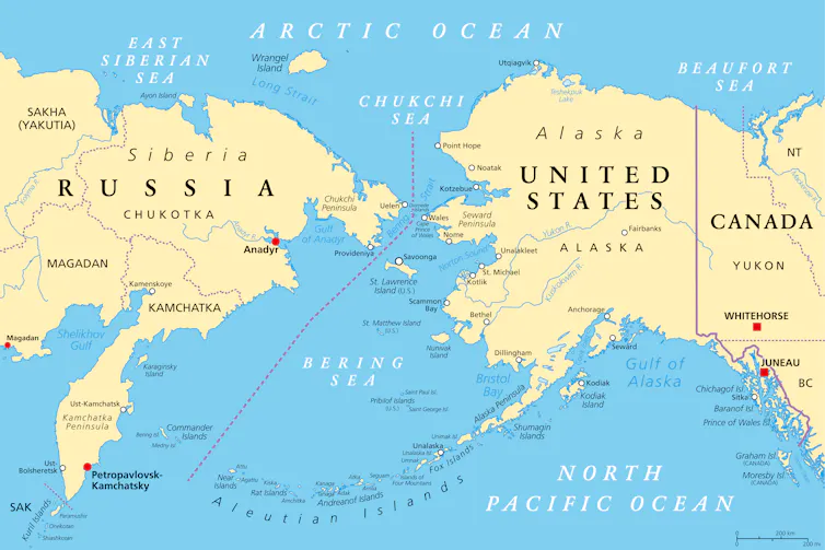 map showing alaska and russia