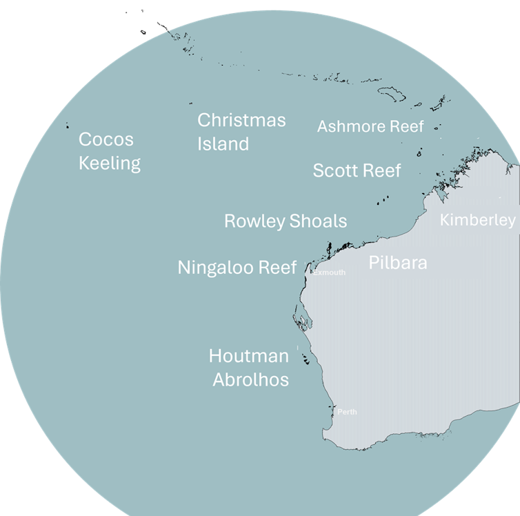 map of Western Australia's coral reefs.