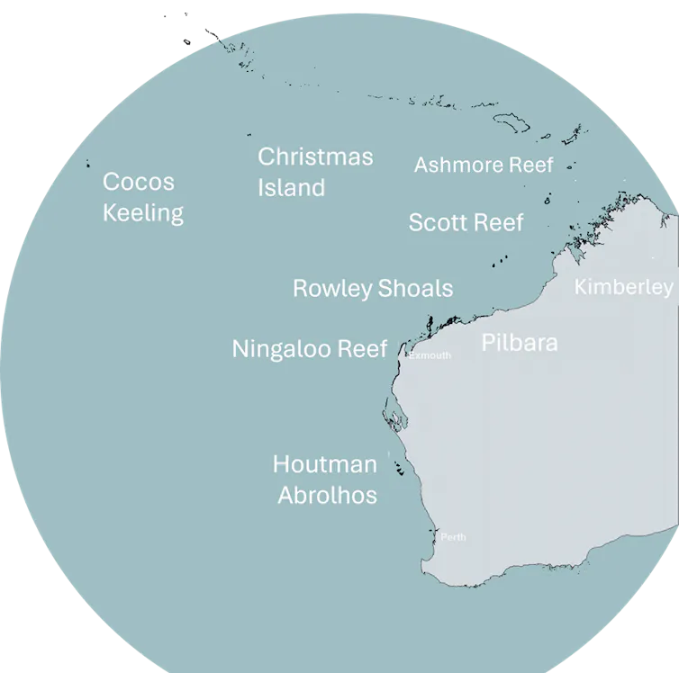 map of Western Australia's coral reefs.