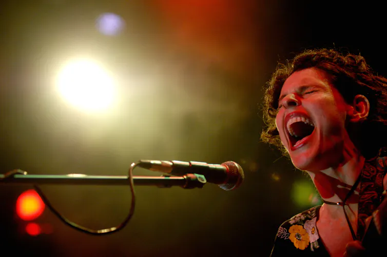 A woman singing.