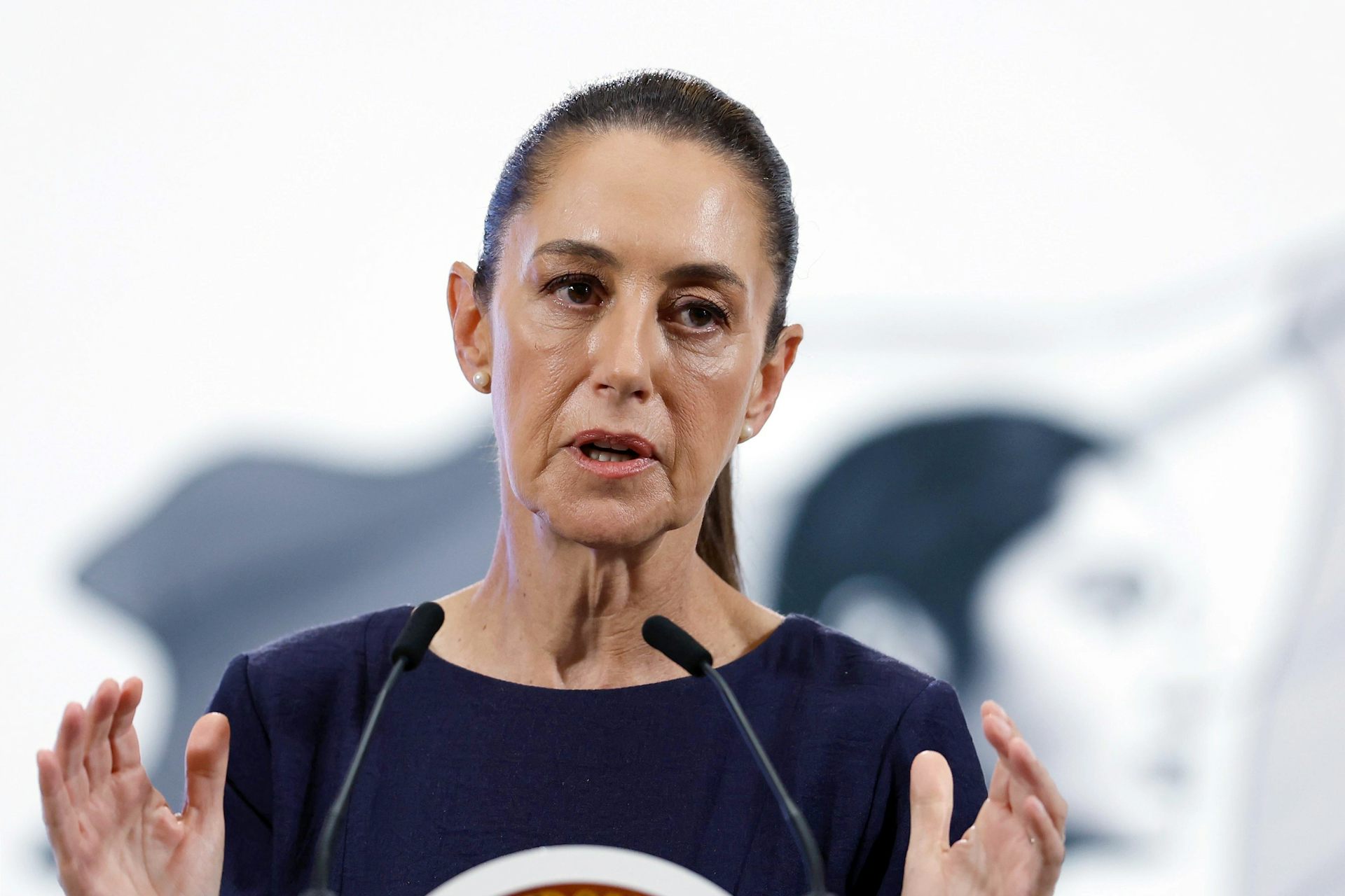 Mexico's president, Claudia Sheinbaum, delivering a speech.