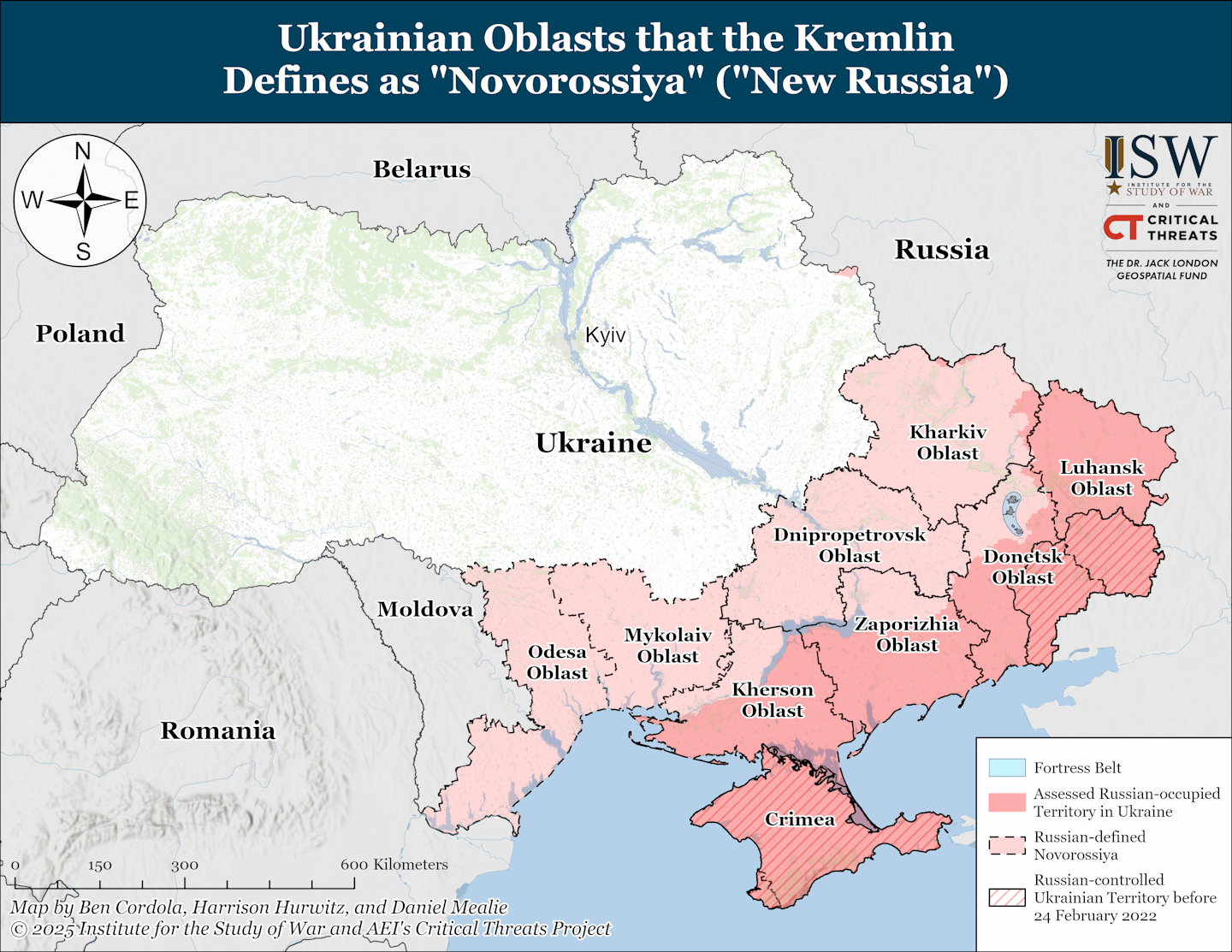 ISW map showing what Novorossiya (New Russia) would look like if Putin's demands for a ceasefire are met.