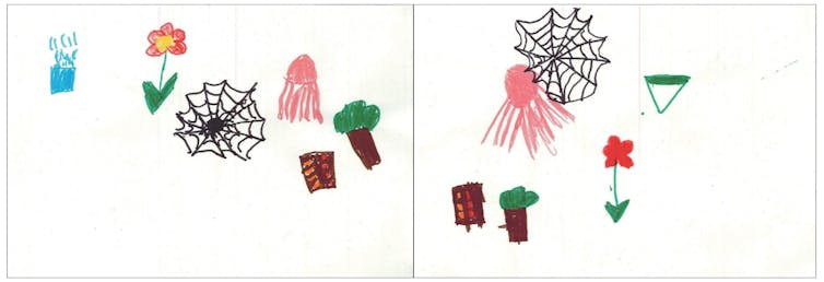 Dessins d’Elena (à gauche) et de Meriem (à droite)