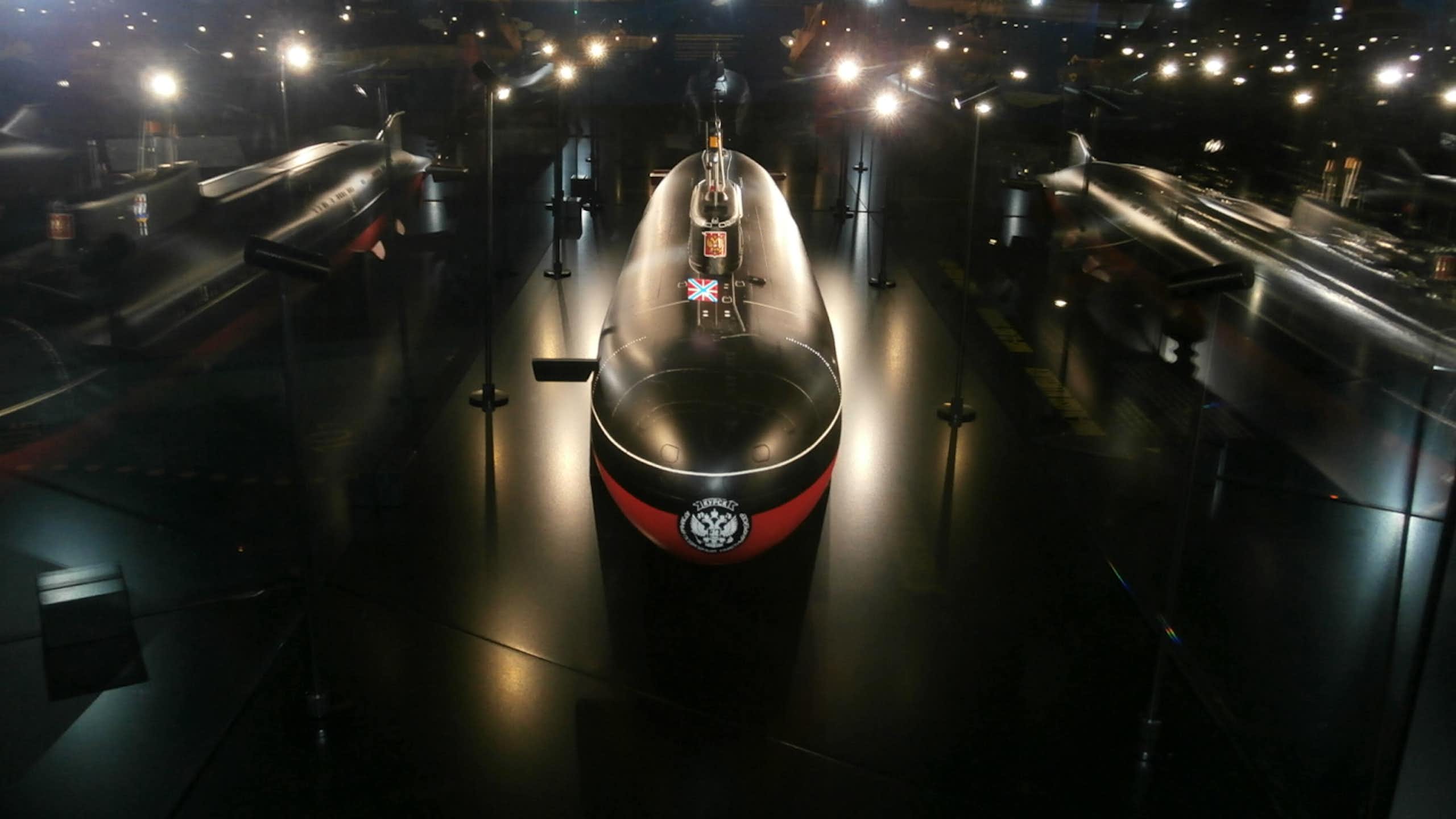 Model of a nuclear submarine in a dark room