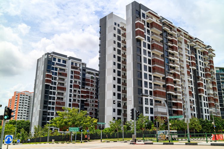 A block of flats in the district of Punggol, Singapore.