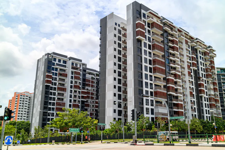 A block of flats in the district of Punggol, Singapore.