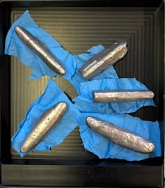 Five ingots from the Bedale hoard ready for analysis.