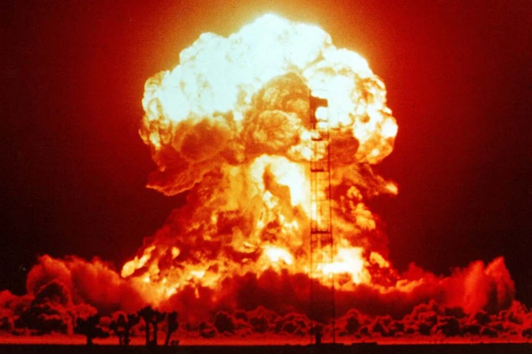 The fireball from an atom bomb being tested in Nevada, 1953.