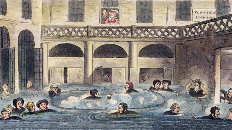 People bathing at bath spa