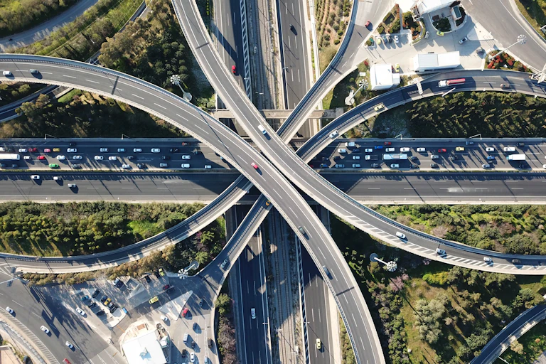 compliex road junction, aerial shot