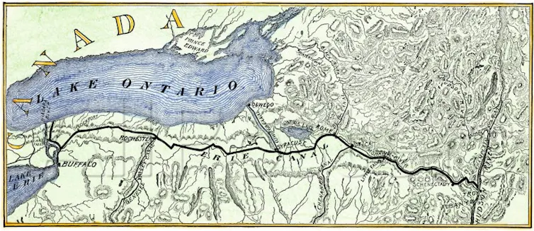 A map shows the canal's route through New York, from Albany to Buffalo.