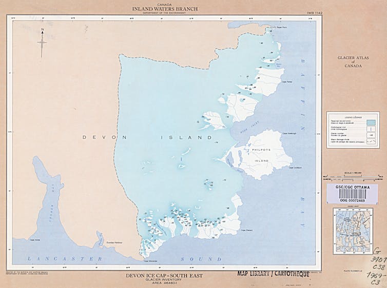a map showing the location of the Devon ice cap