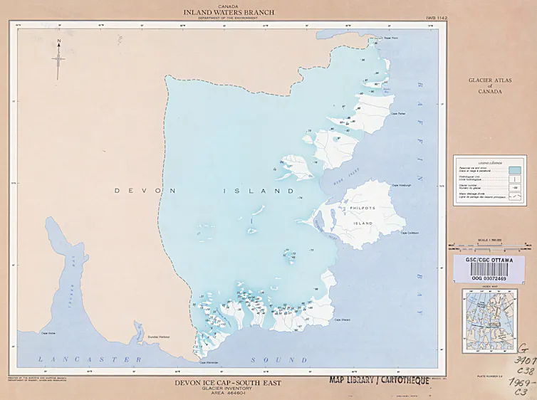 a map showing the location of the Devon ice cap