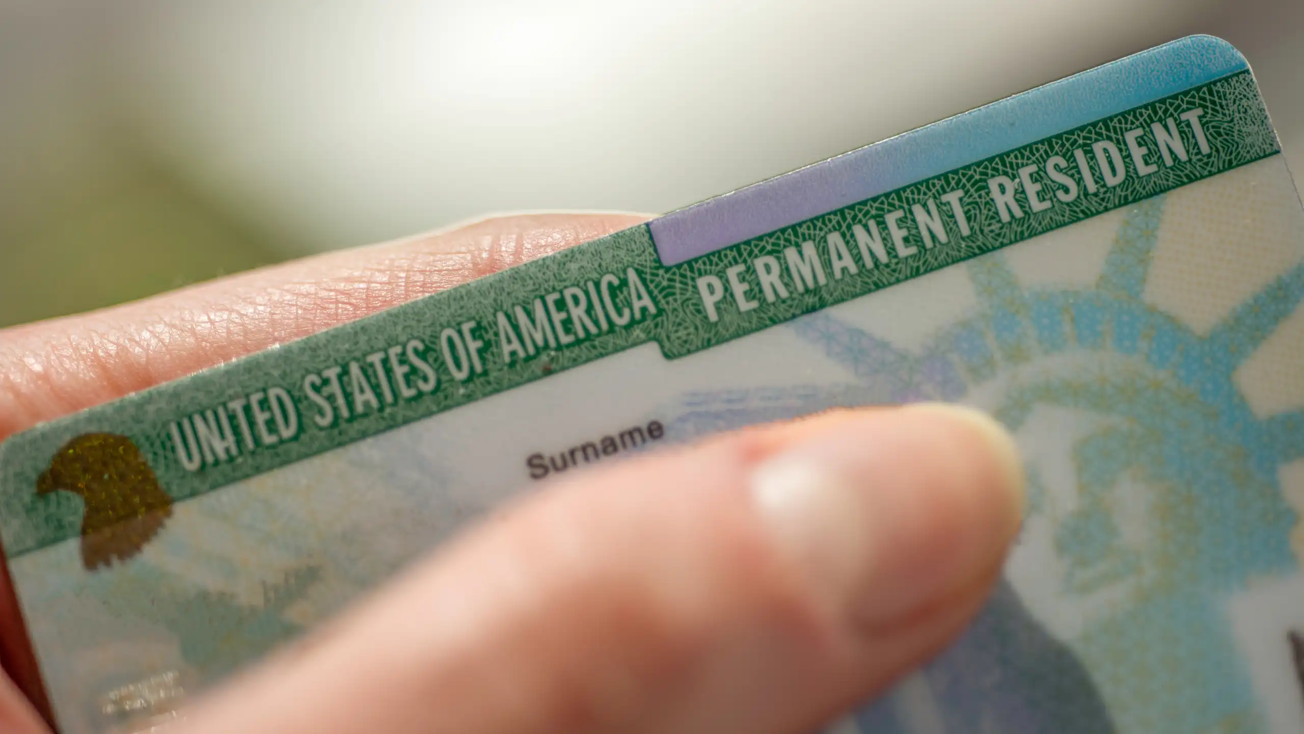 une carte de résident permanent aux USA en gros plan. la fameuse green card