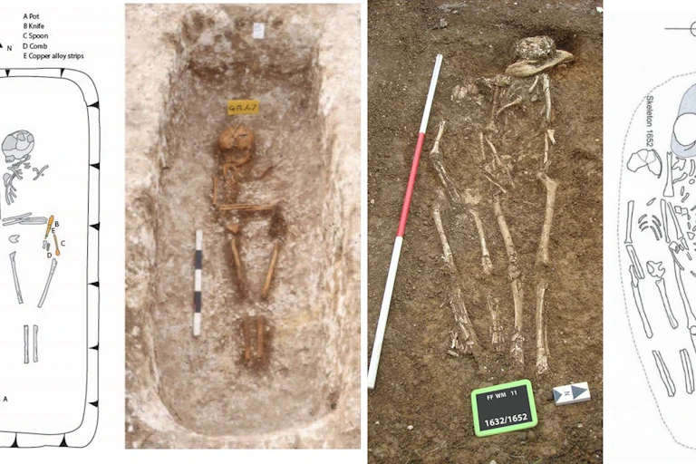 drawings and photos of the Updown girl (left) and Worth Matravers boy (right)