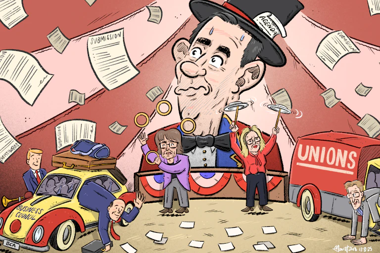 Cartoon of Jim Chalmers at Roundtable