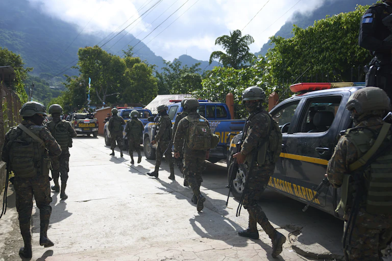Soldiers take part in an operation against alleged drug traffickers in Guatemala, near the border with Mexico.