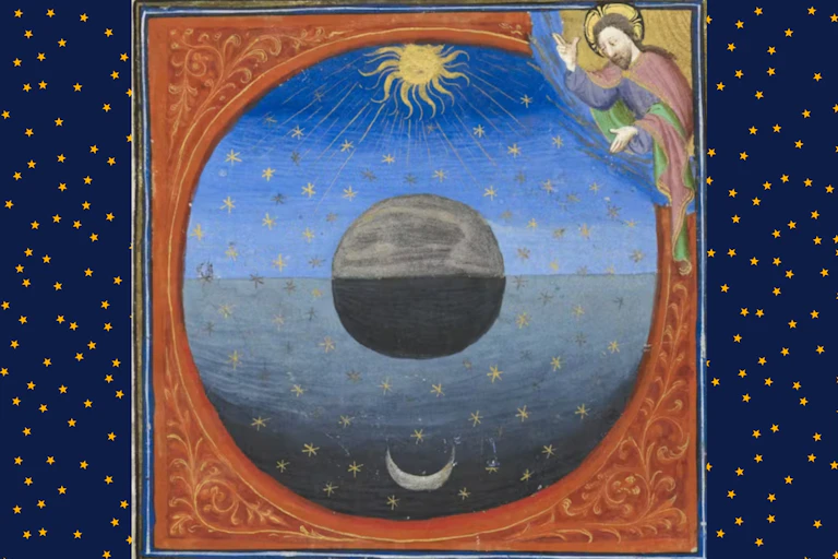 Illustration of the moon half in day and half in night
