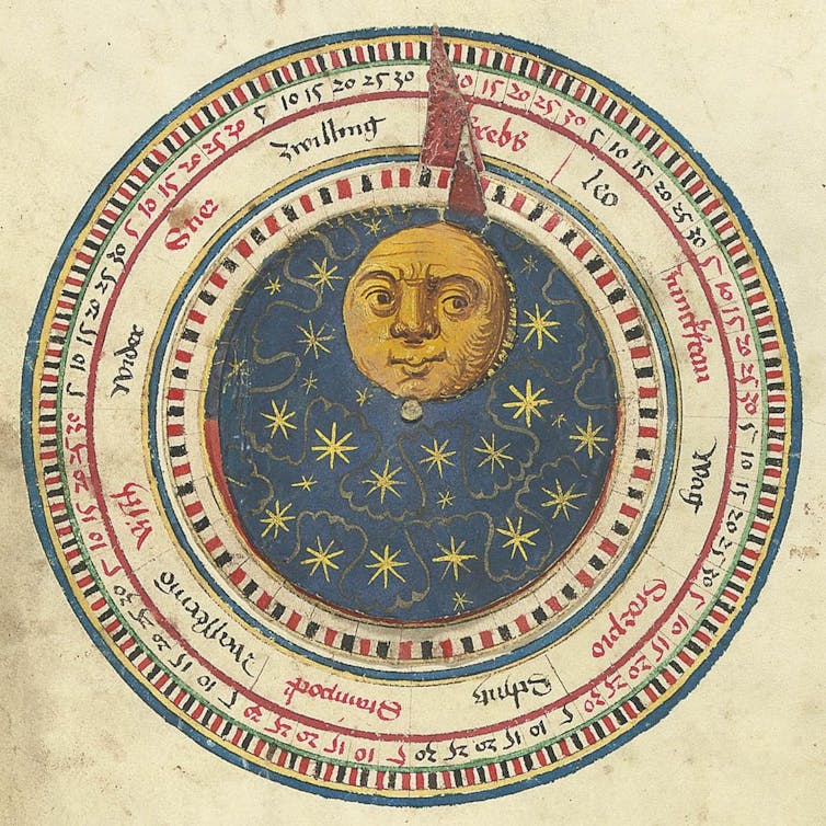 A moon with a face in a celestial map